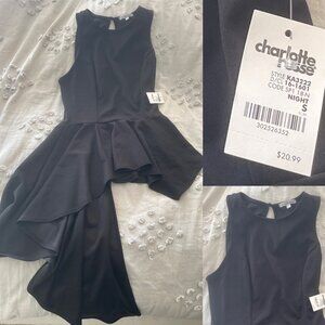 NWT Charlotte Russe Women’s Black Asymmetrical Peplum Top - Size S *Y2K Vintage*